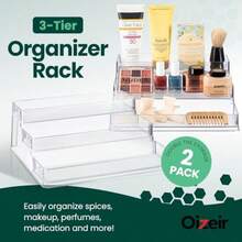 Oizeir Clear Spice Rack 2-Pack 3-Tier Acrylic Organizer For Cabinet Deep Spice Shelf 10.4 X 9.6 X 4 Inches Holds Seasoning And Condiments - 透明的 - 查看 3