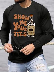 Show Me Your Tito's Bottle | Long Sleeve Sweatshirt|Men's Winter Clothes|Graphic Tee | 100 Percent Cotton | Super Soft |Boyfriend Gifts | Gym Clothes Men|Men Clothing - 黑色 - 查看 1