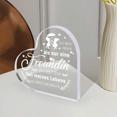 1pc Acrylic Heart-Shaped Friendship Ornament - Universal Gift For Best Friends, Girlfriends, Sisters, Co-Workers - No Electricity Needed, Featherless, Ideal For Home, Office Desk, Party Centerpieces