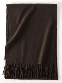 1pc Classic Herringbone Pattern Fringed Solid Color Cashmere Scarf, Unisex Fashion Casual Windproof Warm Shawl, Comfortable Blanket Scarf, Suitable For Daily Wear, Autumn/Winter - Chocolate Brown - View 4