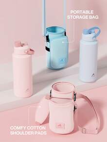 40盎司保温水瓶，配有二合一吸管盖，24小时保冷，防漏，不锈钢双层壁，适合运动、健身、旅行和上学使用。 - 燕麥色杯+杯套 - 查看 5