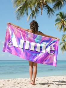 Personalized Family Name Customization Beach Towel - Name/Text - Gradient Laser Background/Yellow/Purple/Blue - Fading Microfiber - Adult Name Personalization - Swimming Pool, Vacation, Gift - Multicolor - View 9