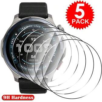 5Pcs HD Clear Glass Screen Protector For Amazfit Balance 2 GTR 4 T-Rex 2 3 Ultra T Rex 2 3 Pro Cover Screen Tempered Glass Film Protector Amazfit Balance 2 Cheetah Pro Transparent Protective Ultra Durable Anti-Fingerprint Scratch-Resistant Protection