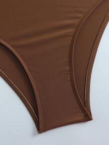 Modisches Tankini-Badeanzug-Set in Beige und Dunkelbraun - Rüschen-Träger-Top + Hoch taillierte Unterteile | Klassisches Color-Blocking-Design und 3D-Sommer - Braun - Übersicht 7