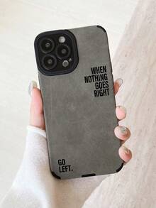 Esta funda está fabricada en piel de ante y TPU, y está decorada con el eslogan motivador <<WHEN NOTHING GOES RIGHT, GO LEFT» (Cuando nada sale bien, ve a la izquierda). Compatible con los modelos  16E, 15, 14, 13, 12, 11/Pro/PLUS/PROMAX, ofrece protección a prueba de golpes, caídas y manchas. Un accesorio esencial para uso personal o para regalar. Perfecto para San Valentín, Halloween, Navidad, Año Nuevo y todas las ocasiones festivas. - Gris - Ver 8