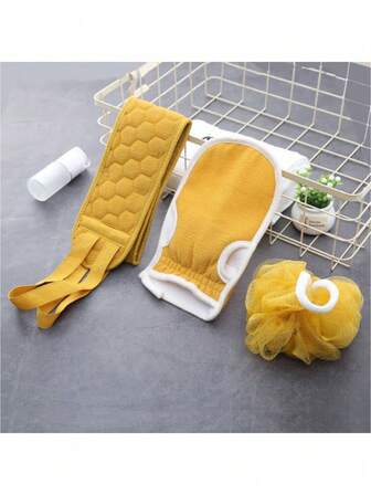 3件套浴巾去角质套装，加厚磨砂巾，丝瓜络，背部按摩器组合
