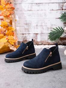 女士踝靴，女鞋冬靴，女士平底鞋，新款踝靴，带拉链的女鞋 - 藏蓝色 - 查看 8