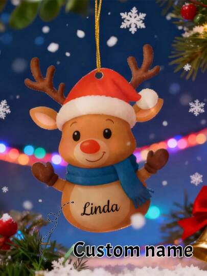 1pc Custom Christmas Ornament, Personalized With Your Name, Reindeer Shape Design (Festive Antlers/Bell Collar), Premium Acrylic & HD Printing, Lightweight & Shatterproof, Suitable For Christmas Tree Decor/Home Display, Ideal For Families/Kids/Gift Shoppers, Perfect For 2025 Christmas