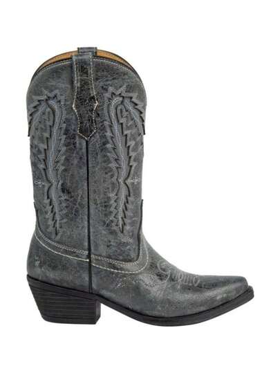 Bota vaquera mujer piel gris tacón alto diseño resistente y duradero para caminar con comodidad en temporada fría con estilo western auténtico