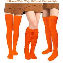 Women Thigh High Socks Extra Long Cotton Knit Warm Thick Tall Long Boot Stockings Leg Warmers,28126064 - 咖啡棕 - 查看 2
