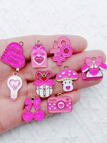 9pcs Valentine's Day Pendants Love Letters Roses DIY Alloy Oil Dripping Accessories - A - View 12