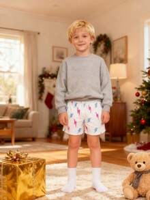 Lightning Print Shorts Boy Clothes, Gifts For Teen Kids Boys Unisex, Pink Trunks Blue Sweatpants Underwear Ice Cream Pants, Boys Christmas PjChristmas Birthday Gifts For Teenage Dress, Thanksgiving Outfit, School Sport Running Pants, Running Pants, Basketball Shorts - 藍白色 - 查看 5