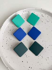 1set 3pairs Fashionable Square Shaped Stud Earrings, For Women, Multi-Color, Sweet And Fresh Style - Multicolor - View 30