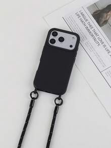 Black Phone Case With Lanyard Strap Compatible With IPhone 13/14/15/16/17 Pro Max - Black and Silver - View 3