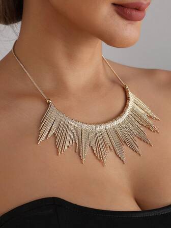 1Pc Elegant Tassel Fringe Necklace Women For Party & Banquet Wear