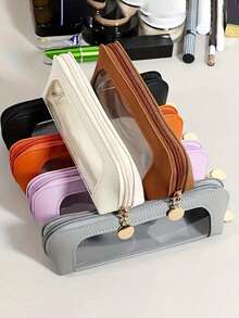 Transparent Cosmetic Bag, Travel Makeup Bag, Faux Leather Makeup And Brush Organizer Pouch With Clear Window And Zipper, Convenient For Carrying, Suitable For Fitness And Business Travel, Can Hold Lipstick And Other Items, Not Waterproof, Suitable For Students And Daily Use, Can Be Given As A Gift To Friends, Girlfriends, Teachers Or Valentine's Day Gifts. - Multicolor - View 3