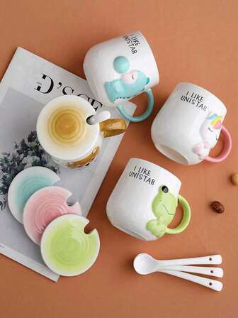 1 st 10 oz präglad vit keramikmugg med lock, set med kaffekopp, tekopp, multifunktionell porslin för hemmet, kontoret, fester, kan användas året runt