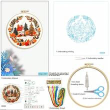 11CT Embroidery Kit With Various Patterns Like Mushrooms And Pine Trees, Includes Embroidery Hoop, Threads, Needles, Suitable For Beginners, Forest & Plant Themed Home Decor Embroidery