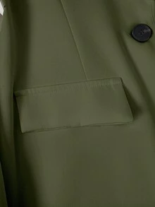 女士纯色翻领长袖单排扣休闲办公薄款外套，夏季 - 綠色 - 查看 5
