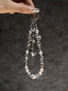 奢华闪亮蝴蝶水钻串珠手机手链带饰链结手机挂绳钥匙扣包相机钥匙扣吊坠礼物送给母亲、家人、朋友、生日、节日手机饰物、手机链 - 蝴蝶串珠 - 查看 9