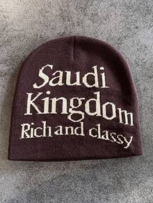 1pc These Men's Knit Beanies With "Saudi Kingdom Rich And Classy" Lettering Come In Multiple Colors, Offering A And Warm Design, Making Them Ideal Fashion-Forward Winter Headwear - Multicolor - View 14