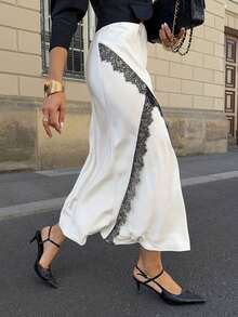 Gonna elegante da donna in pizzo e patchwork, adatta per appuntamenti, compleanni e feste - Bianco - Visualizzare 2