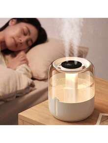 Large Capacity Quiet Humidifier With Digital Display & Night Light - Dual-Mode Operation, USB-Powered, 10.14oz/H Humidification, 1.61-2.64gal Capacity, Modern Aesthetic | Sleek Design | Plastic Construction, Humidifier For Room - White - View 3