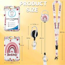 Be Kind Rainbow Lanyards For ID Badges, Flower Floral Love Heart ID Badge Holder With Lanyard Retractable Badge Holder/Reel Lanyard, Teacher Student Office Gifts,BeKindRainbow - 善良彩虹 - 查看 5