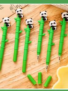 10 piezas Bolígrafos neutros de color aleatorio con diseño de panda y bambú, útiles escolares lindos para estudiantes, bolígrafos de alta calidad para exámenes y toma de notas - Multicolor - Ver 5