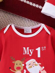 2件套/组 宝宝第一个圣诞节圣诞老人驯鹿连体衣+圣诞帽，长袖连体衣套装 - 紅色 - 查看 4