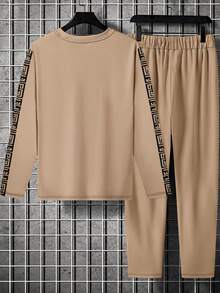 男士商务休闲格子印花长袖衬衫和长裤套装 - 彩色 - 查看 2