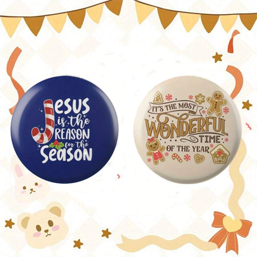 基督教信仰胸针 58mm - 耶稣是节日的意义 - 海军蓝和白色宗教主题饰品，饰有拐杖糖和冬青图案 - 圣诞节、复活节、感恩节礼物，适合送给女性、朋友和家人 - 轻盈的布质纽扣，可别在衣服、包包、背包上 - 不含金属，低过敏性材质 - 为节日装扮增添趣味的庆祝配饰 - 彩色 - 查看 1