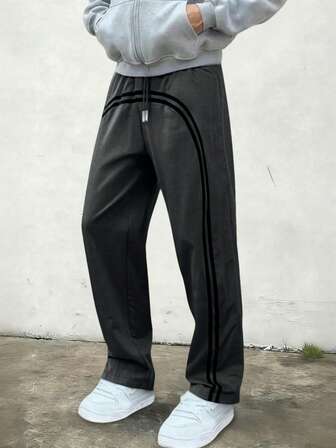 1pc Men's Striped Casual Loose Comfortable Sweatpants, Suitable For Daily Wear, Fitness, Jogging, Outdoor Activities, Commuting, Versatile Straight-Leg Trousers, Autumn/Winter