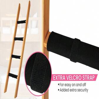Bunk Bed Ladder Pads - Soft Brushed Fabric For Foot  With Anti  Dots On Bottom -  Hook And Loop And Adjustable Straps For A Tight Wrap - 10x10 Inch (Set Of 4) (Black)
