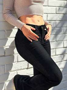 GILIPUR 新款Y2K喇叭牛仔裤，高腰修身弹力设计，优雅时尚，休闲街头风，复古秋冬春装，新年、情人节理想礼物，尽显精致休闲，完美适用于正式场合、休闲晚餐和音乐会。黑色 - 黑色 - 查看 8