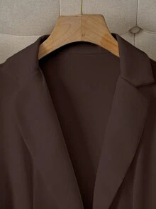 Women's Solid Color Lapel Long Sleeve Single-Breasted Casual Office Thin Jacket, Summer - Brown - View 4