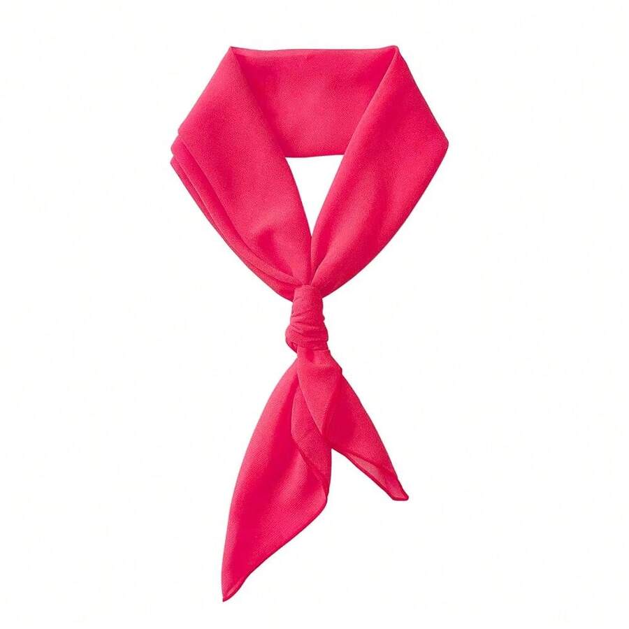 Lastclream Chiffon Square Neck Scarves For Women Handkerchief Retro Satin Ribbon Scarf For Hair Wrapping 23.6inch 26inch,26inchChiffon-HotPink - 26吋雪紡-亮粉色 - 查看 1