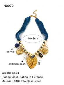 1 件奢华绳结不锈钢眼、心、蝴蝶多吊坠 DIY 手工编织项链，适合女性宴会、派对、聚会、日常穿着、节日礼物 - 金色 - 查看 16