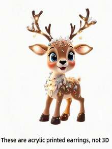 2 piezas Pendientes de acrílico con colgante de renos navideños lindos, adecuados para que las mujeres los usen en fiestas navideñas - Multicolor - Ver 4