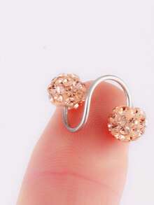 1 Pair Luxury Screw Closure Rhinestone Ball Stud Earrings, Unique S-Shape Pierced Earrings - Champagne - View 3