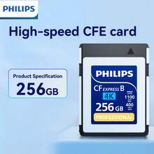 PHILIPS 飞利浦 CFexpress Type B 卡，读取速度高达 1100MB/s，写入速度高达 400MB/s，专为专业相机和流畅的 4K 视频录制而设计（128GB/256GB/512GB）