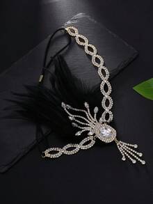 1 Peça Tiara de Penas Retrô dos Anos 1920, Adequada para Garotas Flapper, Noivas e Outras Ocasiões, Também Pode Ser Usada como Cocar de Penas, Acessório de Cabelo, Corrente de Cabelo ou Decoração de Cabelo, Acessórios de Cabelo para Mulheres - Dourado - Visão 6