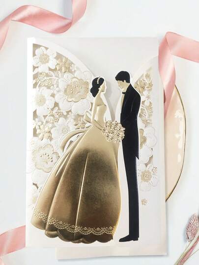 5 piezas/10 piezas Cartas de invitación de novia y novio con sobres y pegatinas, tarjeta de invitación en hoja de 5 x 7 pulgadas, carta de invitación en blanco, boda, escena nupcial