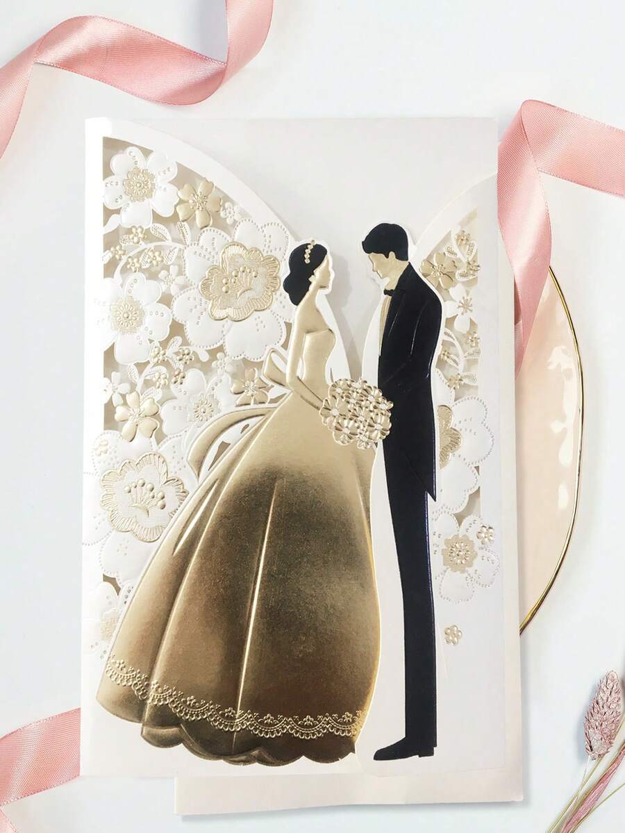 5pcs/10pcs Bride And Groom Invitation Letters With Envelope Stickers 5 X 7 Inch Invitation Card Sheet Blank Invitation Letter, Wedding, Bridal Scene - Multicolor - View 1