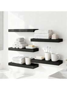 1 pieza/3 piezas Estantes de pared minimalistas negros, estantería de almacenamiento de libros/decoración para dormitorio/sala de estudio, estantería de exhibición creativa de varias capas para dormitorio, sala de estudio, baño, almacenamiento de libros y decoración - Negro - Ver 1