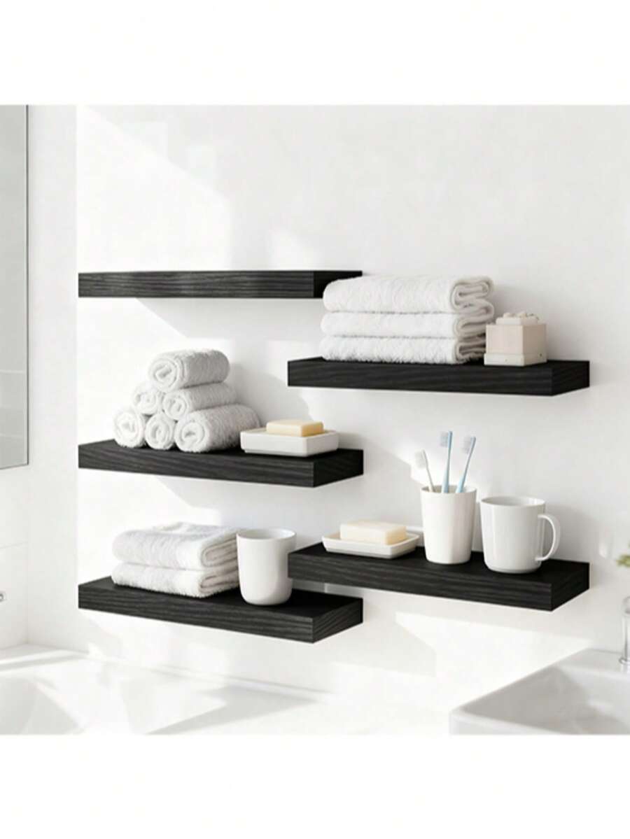 1 pieza/3 piezas Estantes de pared minimalistas negros, estantería de almacenamiento de libros/decoración para dormitorio/sala de estudio, estantería de exhibición creativa de varias capas para dormitorio, sala de estudio, baño, almacenamiento de libros y decoración - Negro - Ver 1