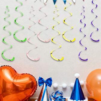 4 piezas de decoración colgante de vórtice en azul, verde, amarillo y morado, cinta de vórtice de fieltro degradado verde para decoración de corona de techo, suministros para fiestas de primavera y verano, cumpleaños, bodas, duchas, graduaciones, Navidad, Día de San Patricio