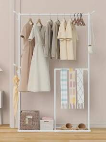 Perchero de Acero Negro - Almacenamiento Versátil para Ropa, Bufandas, Bolso y Más - Incluye Canastas y Soporte para Paraguas/Zapatos - Alto 162.5cm, Base Estable - Blanco - Ver 3