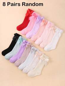 8 双女婴蝴蝶结袜 | 随机颜色可爱蝴蝶结装饰袜子 | 女婴和幼儿中筒袜 | 婴儿袜 | 新生儿袜 | 幼儿袜蝴蝶结袜 | 万圣节装饰感恩节圣诞节礼物 - 彩色 - 查看 12