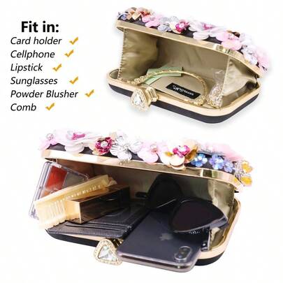 Flower Clutch Bag Floral Handbag Elegant Beaded Evening Party Shoulder Bag